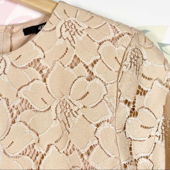 NEW H&M Peach Lace Long Sleeve Midi Dress S - Picture 5 of 14